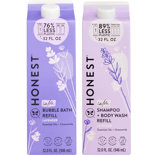 The Honest Company Calming Lavender Refill Carton Bundle | 2-in-1 Cleansing Shampoo + Body Wash + Foaming Bubble Bath | Naturally Derived, Tear free, Hypoallergenic | 32 fl oz each (Pack of 2)
