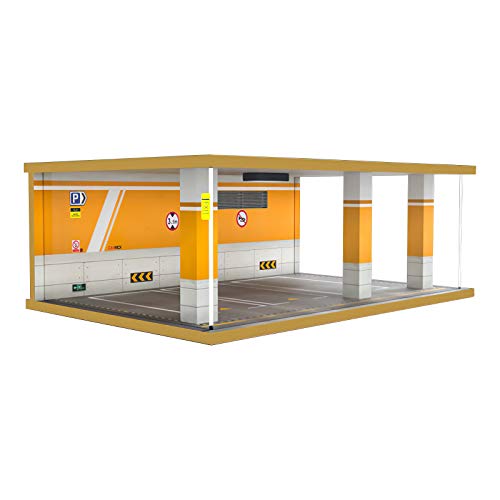 1/24 Scale Die-cast Car Garage Display Case with Clear Acrylic Cover and LED Lighting for 3 Parking Space (Orange)