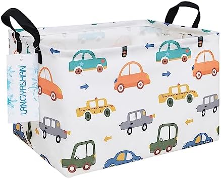 LANGYASHAN Rectangular Storage Bin Collapse Canvas Fabric Cartoon Storage Basket with Handles for Organizing Home Kitchen Boys and Girls Toys Office Closet Shelf Baskets(Rec Pink Dancing Unicorn)