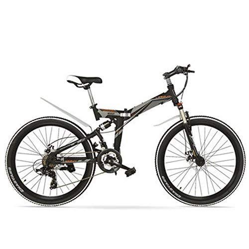 TYT Bicicleta de Montaña Eléctrica K660M Bicicleta Plegable de 24 Pulgadas Mtb, Bicicleta Plegable de 21 Velocidades, Horquilla con Cerradura, Frente Y Amplificador; Suspensión Trasera, Freno de Disc