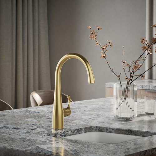 Image of Kohler 22034-2MB Simplice Single Handle Kitchen Bar Faucet, Prep Sink, Wet Bar Faucet, Vibrant Brushed Moderne Brass