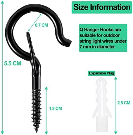 12 PCS Q-Hanger Hooks, Screw Hooks for Outdoor String Lights, Safety Buckle Design Cup Eye Hook for Hanging Christmas Lights, Plants, Wind Chimes, Mounted on Wall Ceiling, Windproof Easy Release