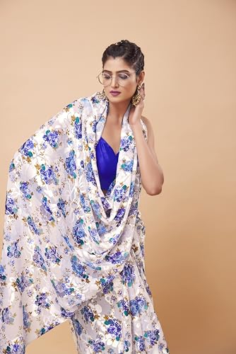 Image of Garden Vareli Summer Roganza Viscose Brasso Floral Print Saree with Unstitched Blouse Piece