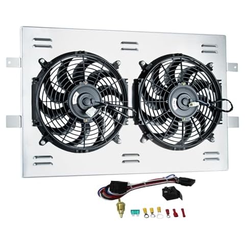 Wialufip Aluminum Radiator with Electric Fan for 1999-2013 Chevy Silverado GMC Sierra 1500 2500 Taho Yukon for 2002-2005 Cadillac Escalade 2x12" Fans Thermostat Relay Kit CU2334 Cover