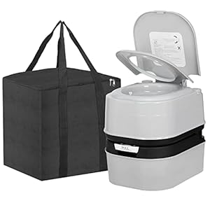 HSM 6.4 Gallon Waste Tank Portable Toilet for Camping RV Boating Fishing Indoor Outdoor Toilet Compact Double-outlet Anti-leak Seal Ring Commode with Travel Bag Sprinkling Bottle