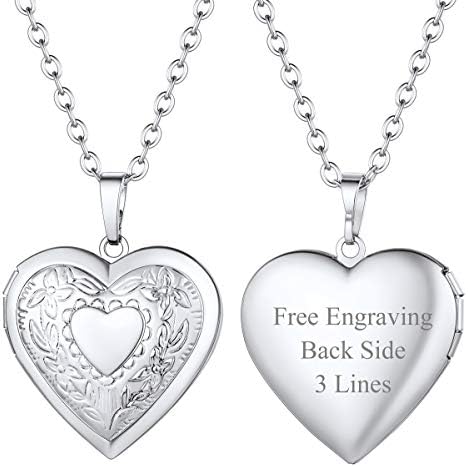 FOCALOOK Womens Personalised Heart Locket Necklace That Holds Pictures Memory Photo Lockets Custom Any Photo Text&Symbols