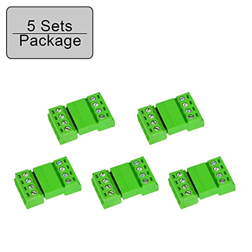Gintooyun 5 Sets 3.81Mm Phoenix Connector 4 Pin, 300V 15Edgrk 4-Pole 3.81Mm Ground Circuit Terminal Blocks, 3.81Mm Pitch 4P Pcb Screw Terminals (Green-4P) #TOP1