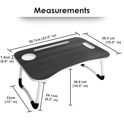 Image of Laptop Table with Dock Stand Wood Smart Standard Multi-Purpose Solid /Study Table /Bed Table /Foldable and Portable /Ergonomic & Rounded Edges /Non-Slip Legs /Engineered (Black)