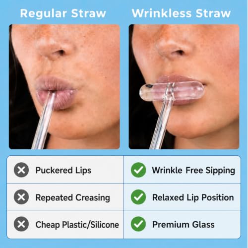 Anti Wrinkle Glass Straw Set, Reusable, Eco-Friendly, 1-Pack with Cleaning Brush by Wrinkless - Used condition - Image 3