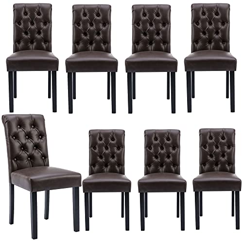 Dm Furniture Faux Leather Dining Chairs Set Of 8 Upholstered Dining Room Chairs Modern Tufted Accent Chairs Wooden Parsons Side Chairs For Home Kitchen Resturant, Chocolate #TOP12