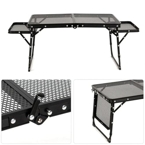 Image of Adjustable Height Folding Camping Table, Portable Metal Mesh Outdoor Picnic Table, Lightweight 2-in-1 Lifting Campfire Grill Table & Food Prep Station for BBQ, Beach, Tailgating & Cookout