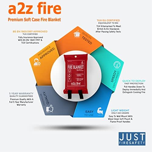 Fire Blanket in Soft Case 1m x 1m  EU TUV Kitemarked Equivalent to BSi Kitemark - Easy to Install & quick To Deploy In Emergency - A2Z Fire