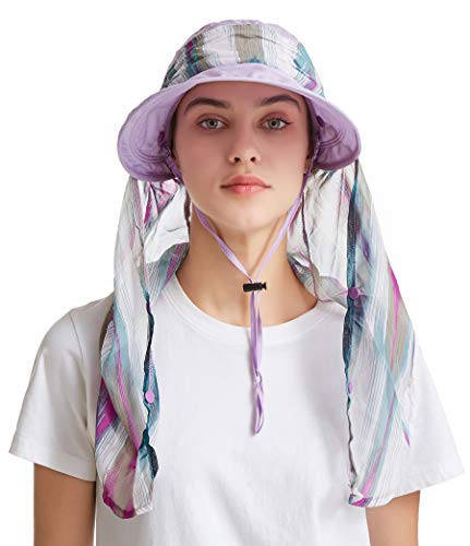 icolor Women Sun Hats UPF 50 Sun Protection Hat Summer Outdoor Neck Shield Flap Visor Hat Ponytail Hats Wide Brim Beach Hat (Lightpurple) - Thumbnail 2