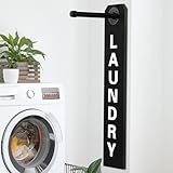 MorningRo Laundry Room Sign Decor Drying Rack Organization Laundry Room Wall Mounted Hanger Rack Farmhouse Swing Arm Rods Clothes Hooks(Black)