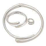 Cubahop collares Choker de Metal geométrico anillos de brazaletes fijan joyería de cadena de collar lisa ajustable para las mujeres (Plateado)