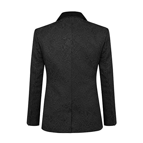 Yffushi Men's 3 Piece Suit Slim Fit Jacquard Tuxedo One Button Shawl Collar Jacket Vest & Trousers Black #TOP1