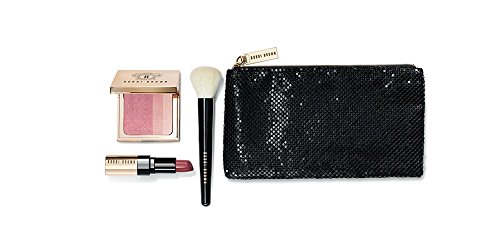 Bobbi Brown Luxe Collection 4 Pc Gift Set: Rose Pink Brightening Blush + Soft Berry Luxe Lip Color Lipstick + Face Blender Brush + Luxury Cosmetics Bag + Hydrating Face Cream Sample Packette