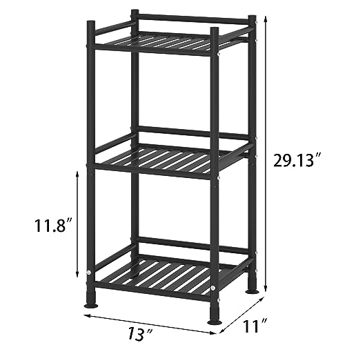 Fkuo 3 Tier Bathroom Storage Open Shelf Unit, Free-Standing Metal Corner Rack Shelving For Kitchen, Living Room, Hallway (Matte Black, 3 Tier) #TOP1