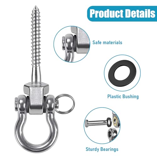 2 x Heavy Duty 180° Swing Hooks, Swing Hanger with Bearings, Stainless Steel Swing Hardware, Swing Hooks for Wooden Beam Bearings, 304 Stainless Steel Ceiling Bracket, for Hanging Chairs, Swings, up — view 3