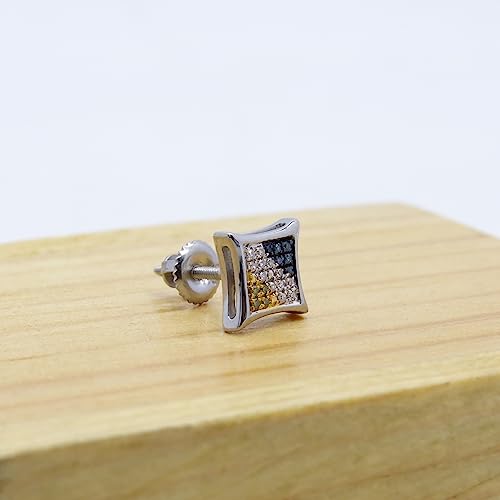 Dazzlingrock Collection 0.05 Carat (Ctw) Round White, Blue And Yellow Diamond Square Shape Iced Unisex Stud Earring (Only 1Pc) In 10K Yellow Gold In Screw Back #TOP3