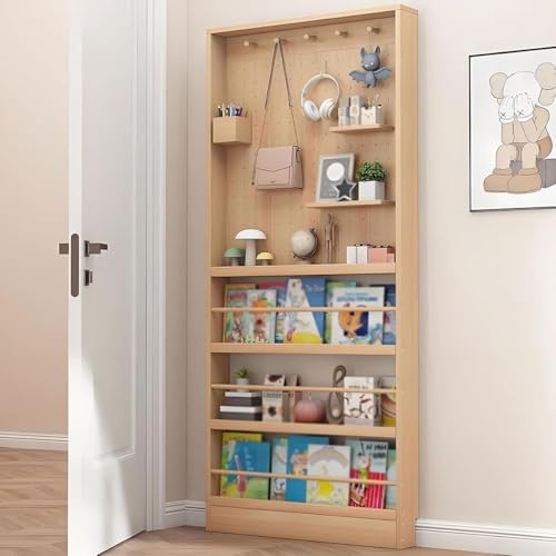 Libreria in legno, libreria da parete dietro la porta, libreria salvaspazio dietro la porta, spazio di archiviazione nascosto dietro la porta for soggiorno, studio, ufficio(Wood,31.5x3.9x70.1in)