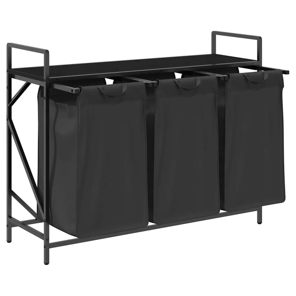 Cesto portabiancheria a 3 scomparti in Polka nero Dab con sacchetti
