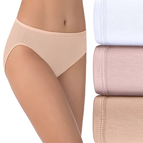 Vanity Fair Women's Illumination Hi Cut Panties (Regular & Plus Size), 3 Pack-White/Quartz/Beige, 6 #TOP14