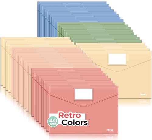 Sooez 40 Pack Plastic Envelopes, Plastic File Folder, Folders for Documents