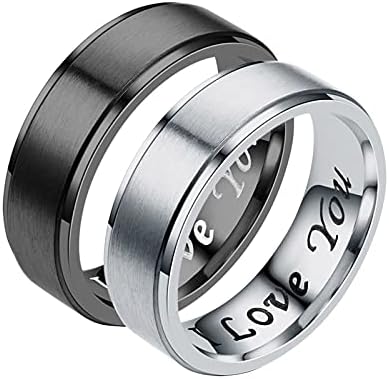 Cheap Rings for His and Her Silver Black Ring I Love You Matte Finshed, Stainless Steel Couple Rings image 4