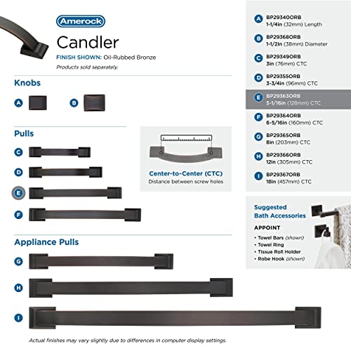 Image of Amerock | Cabinet Pull | Oil Rubbed Bronze | 5-1 /16 inch (128 mm) Center to Center | Candler | 1 Pack | Drawer Pull | Drawer Handle | Cabinet Hardware