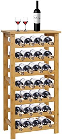 Kinsuite 7-Tiers Wine Rack - Wine Storage Rack for Storing 28 Bottles Free Standing Floor Bamboo Wine Storage Holder Display Shelves
