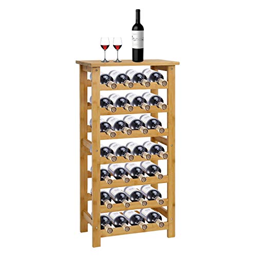 Kinsuite 7-Tiers Wine Rack - Wine Storage Rack For Storing 28 Bottles Free Standing Floor Bamboo Wine Storage Holder Display Shelves #TOP5