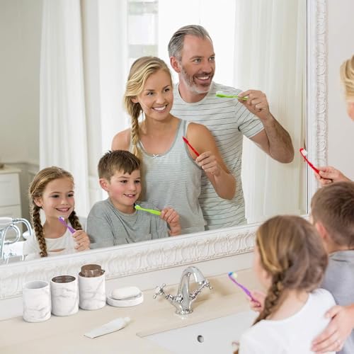 Badezimmer Set 4 TLG Marmor – Badaccessoires Set mit Seifenspender, Zahnputzbecher & Zahnbürstenhalter – Badezimmer Zubehör Organizer modern weiß Copper – Bad Deko bonVIVO