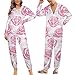 TVUGHGI Pink Rose Floral Onesie Pajama for Women/Men Long Sleeves Fashion One-Piece Halloween Hooded Zip-up Sleepwears 3XL