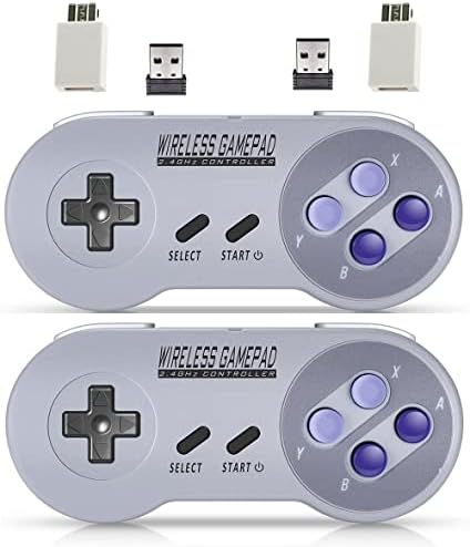 Wireless Controller for Mini SNES (Classic Edition）/Mini NES, Not Worked with Copied Console . Gamepad with USB Wireless Receiver Compatible with Switch, Windows,iOS,Liunx,Android Device (2 Packs)