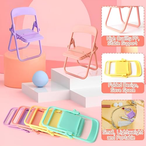 10Pcs Multicolour Folding Chair Phone Stand, Mini Foldable Chair Phone Stand, Candy Color Universal Mobile Phone Holder,Foldable Stool Desk Decor Gift Accessories,Cute Mini Things,Workspace Organizers