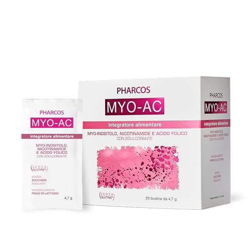 PHARCOS® MYO-AC 20 bustine da 4.7 g - Integratore alimentare per trattamento sistemico dell'acne con Myo-inositolo, Nicotinamide e Acido folico