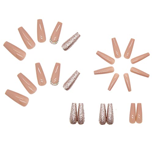 Yosomk Pink Glitter Extra Press On Nails Long With Designs False Fake Nails Coffin Acrylic Nails Glue On Nail Diamonds Stick On Nails For Women Girls #TOP3