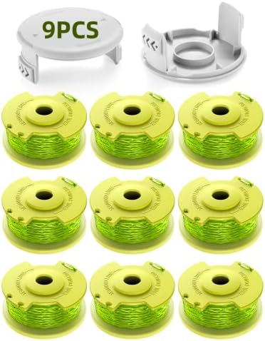 YWTESCH Trimmer String for Ryobi One Plus+ AC80RL3,11 FT/0.080-Inch，Spool Replacement Compatible with Ryobi 18v, 24v, and 40v Cordless Trimmers (9 Pack Trimmer Line & 2 Pack Trimmer Cap)