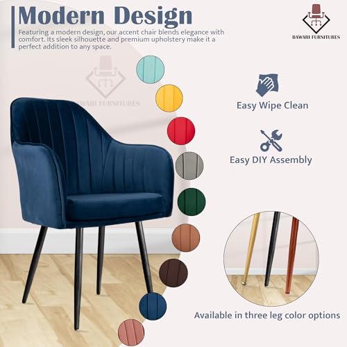 Image of Set of 2 Accent Chair for Living Room | Modern Armchair in Soft Velvet Fabric with Sturdy Legs | Premium Chair for Home Living Room Bedroom Restaurent | (Black Legs, Navy Blue)