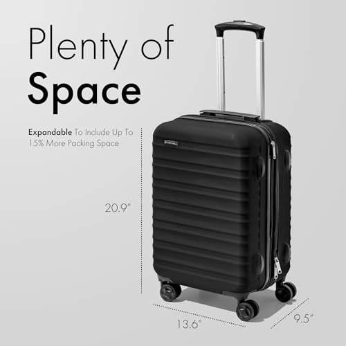 (Not Made In China) Carry-On Luggage Hardside Spinner, Lightweight and Expandable 20-21 Inch Suitcase Rolling Carryon w/ 4 Wheels, Black by Carrywell - Used condition - Image 2
