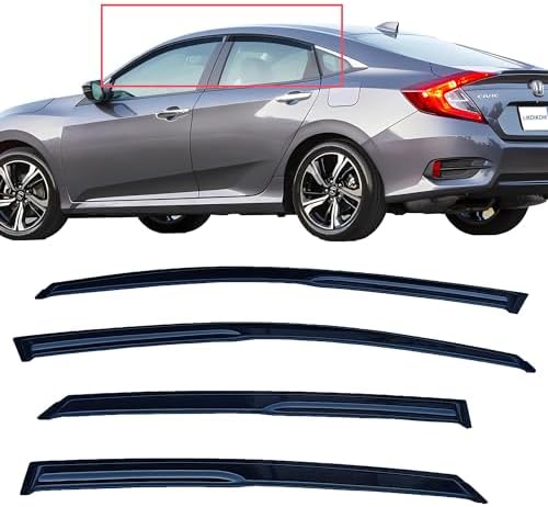 Tape On Window Visors Rain Guards Compatible with 2016-2021 Honda Civic Sedan,Side Vent Visor Window Deflector Shade,Truck Accessories-4pcs