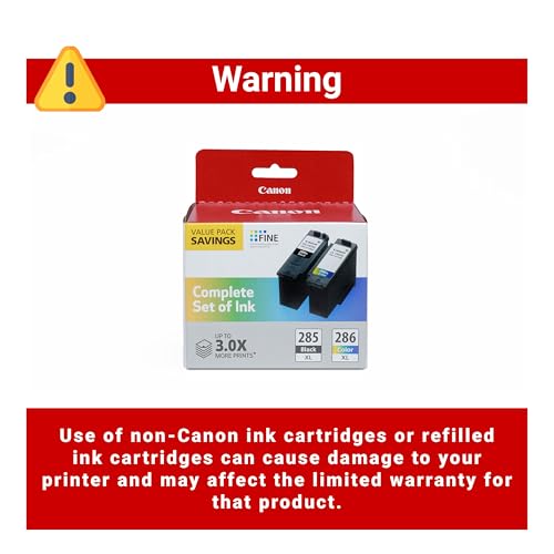 Image of Canon PG-285 XL / CL-286 XL Genuine Ink Value Pack (2 Cartridges), Compatible with TR7820, TS7720 /7722