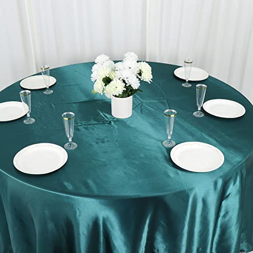 Efavormart 120" Peacock Teal Wholesale Linens Satin Round Tablecloth For Kitchen Dining Catering Wedding Birthday Party Events #TOP1