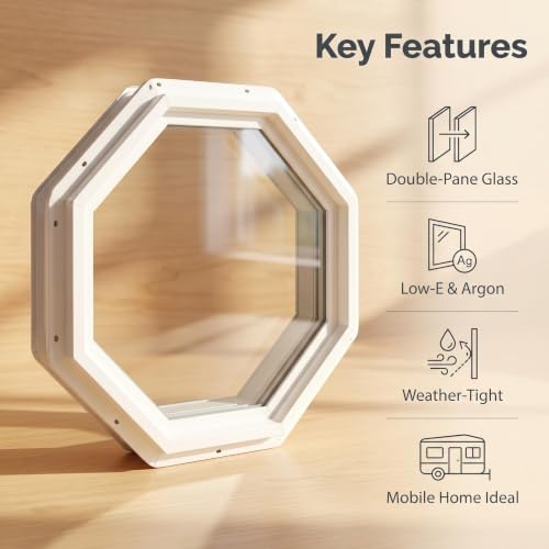 Ventana octogonal de vinilo con vidrio templado de baja emisividad de 18x18 6
