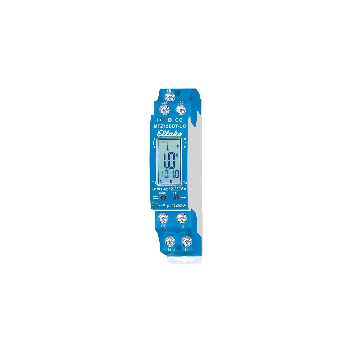 Eltako Digital einstellbares Multifunktions-Zeitrelais mit Display und Bluetooth, 1 Wechsler 10A MFZ12DBT-UC
