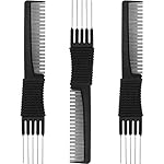 Leinuosen 3 Pack Carbon Lift Teasing Combs with Metal Prong, Hair Pick Comb for Women Hair Styling(Black)