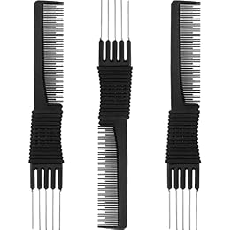 Leinuosen 3 Pack Carbon Lift Teasing Combs with Metal Prong, Hair Pick Comb for Women Hair Styling(Black)