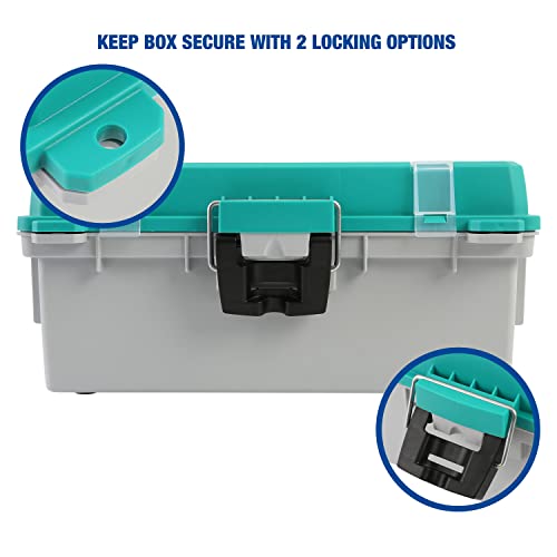 Sheffield 12671 13" Tackle Box, Teal & Gray Fishing Tackle Box, Fishing Box Or Art Box To Store Craft Supplies, Plastic Tool Box With Handle #TOP2
