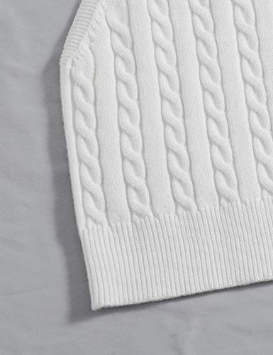Locachy Women¡¯S Vintage Loose V Neck Sleeveless Cable Knit Preppy Style Pullover Sweater Vest White-L #TOP3